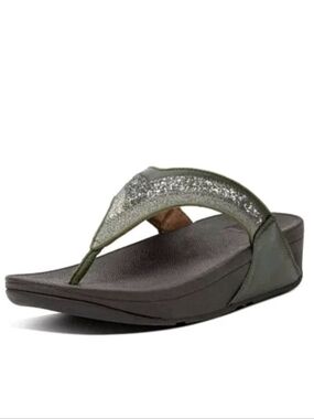 FitFlop Wmn's Lulu Ombre Glitter Toe-post Sandal - Olive Green NO BOX